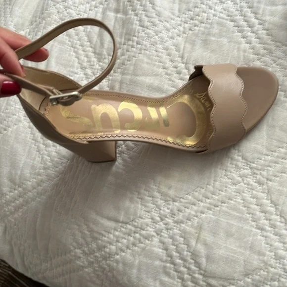 Sam Edelman Circus Nude Beige Olga Faux-Leather Heels Ankle Strap Sandals US7 - Picture 11 of 16